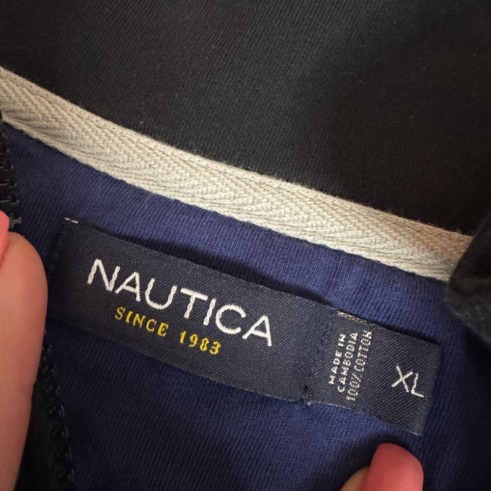 Men’s Nautica XL long sleeve black quarter-zip w/red stitched logo, like new - Picture 6 of 9